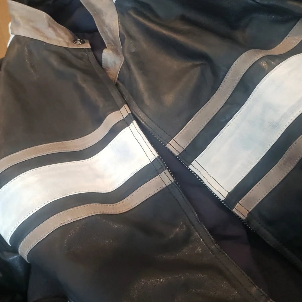 Phineas Cole Leather Riding Jacket with Stripe, Dark Blue - Picture 7 of 10